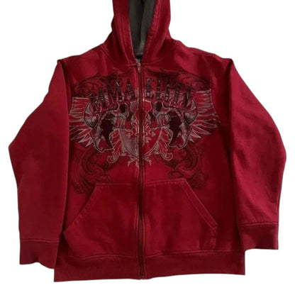 Red Graphic Zipper Hoodie